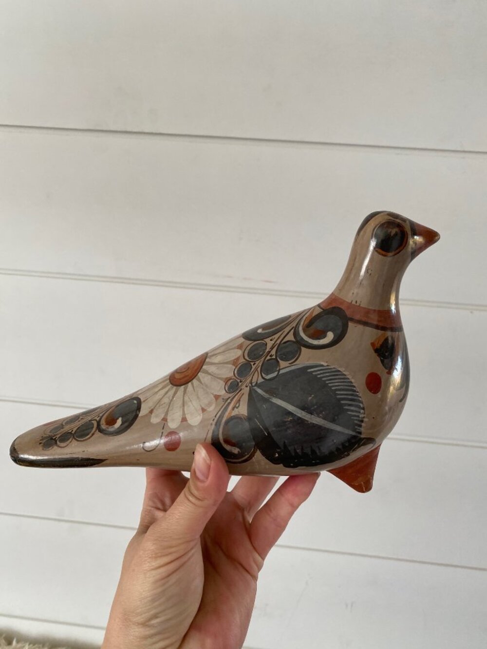 Beautiful MCM Vintage Mexican Vintage Folk Art bird pottery Grey
